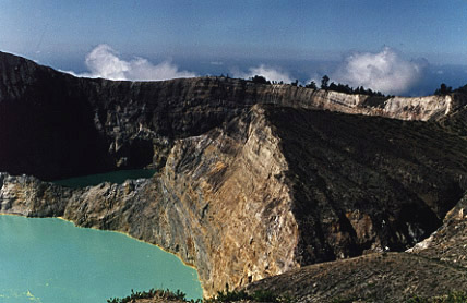 The other two Kelimutu lakes, sulfuric acid lake in foreground.
